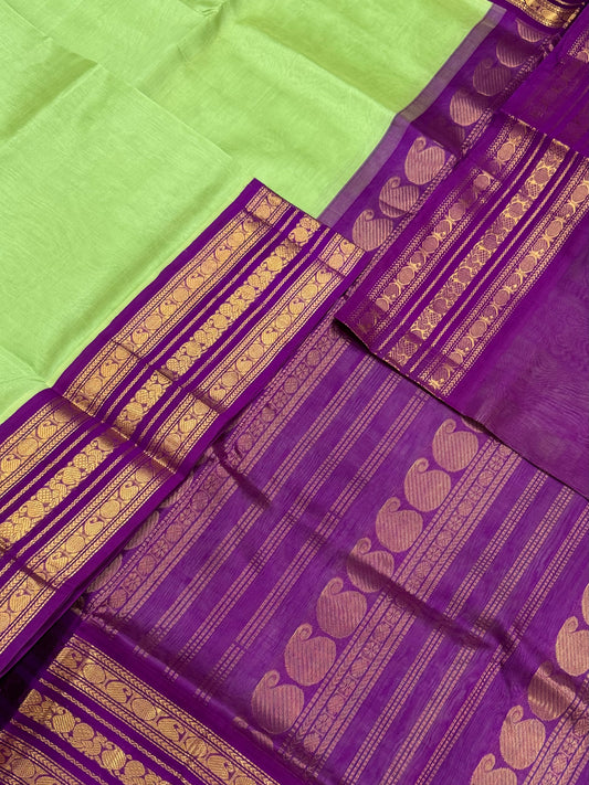 Kanchi Silk Cotton Sarees | classic Korvai silk cotton | podi kattam | pista green X vadamalli
