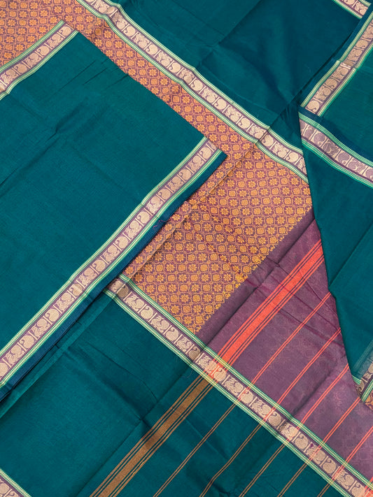 Kanchi soft cotton |thread border X muppagam| orange X green