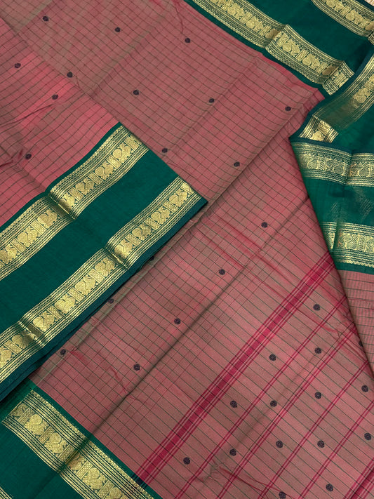 Kanchi soft cotton | twotone brown X green | thread kattam X rettaipet zari border
