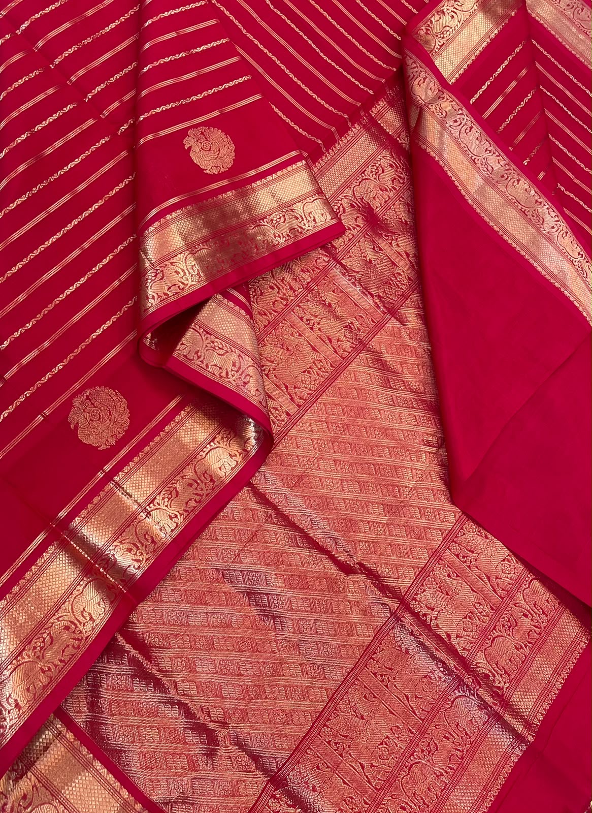 Kanchi Silk Cotton Sarees | luxury silk cotton | veldhari X Mayil x pichwai cow| red NKV37