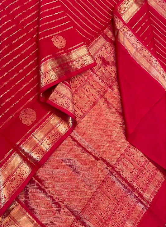 Kanchi Silk Cotton Sarees | luxury silk cotton | veldhari X Mayil x pichwai cow| red NKV37