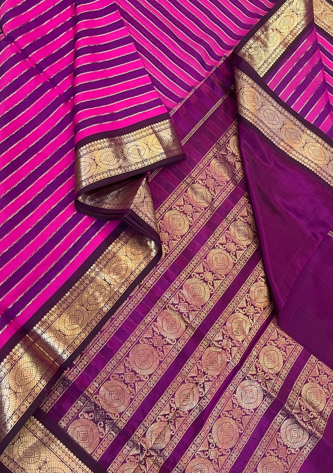 Kanchi Silk Cotton Sarees | rich zari border x Neil veldhari | rani pink X burgundy