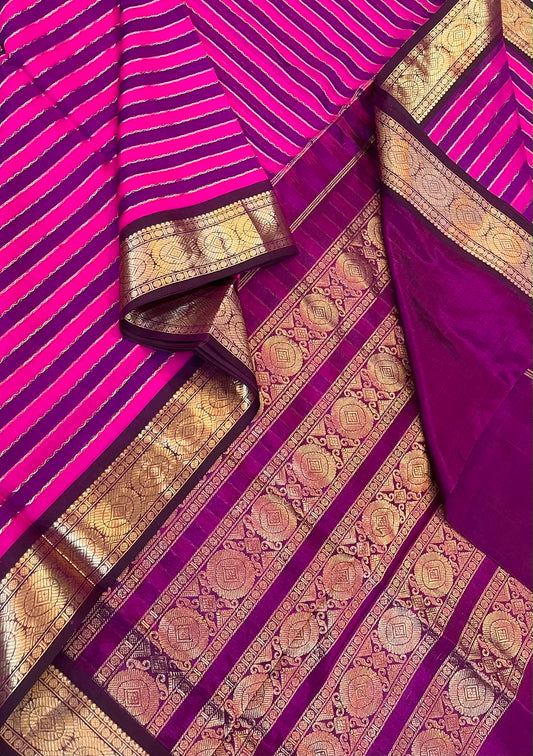 Kanchi Silk Cotton Sarees | rich zari border x Neil veldhari | rani pink X burgundy