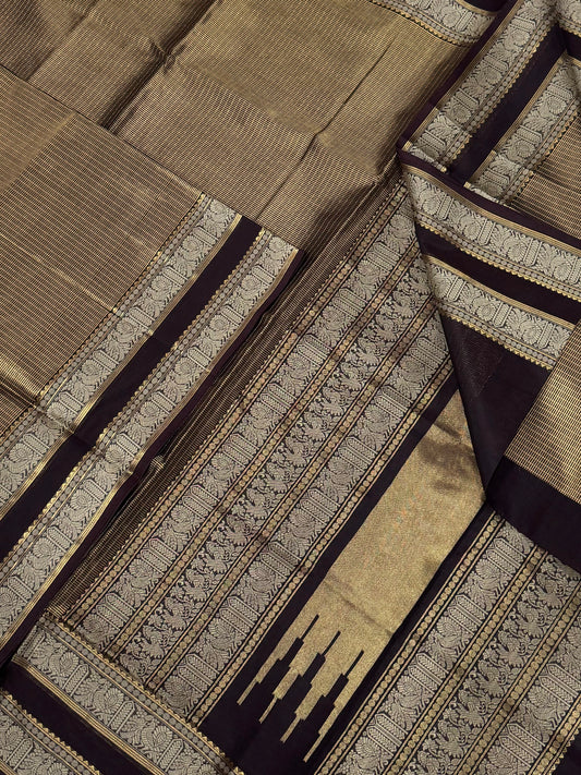 Kanchi Silk Cotton Sarees | luxury tissue silk cotton | gold Zari x Zari rettaipet thread border| black X gold | NKV100