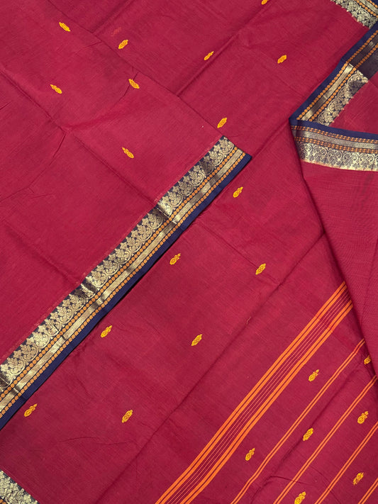 Kanchi soft cotton | Zari tiny border | dark red x blue