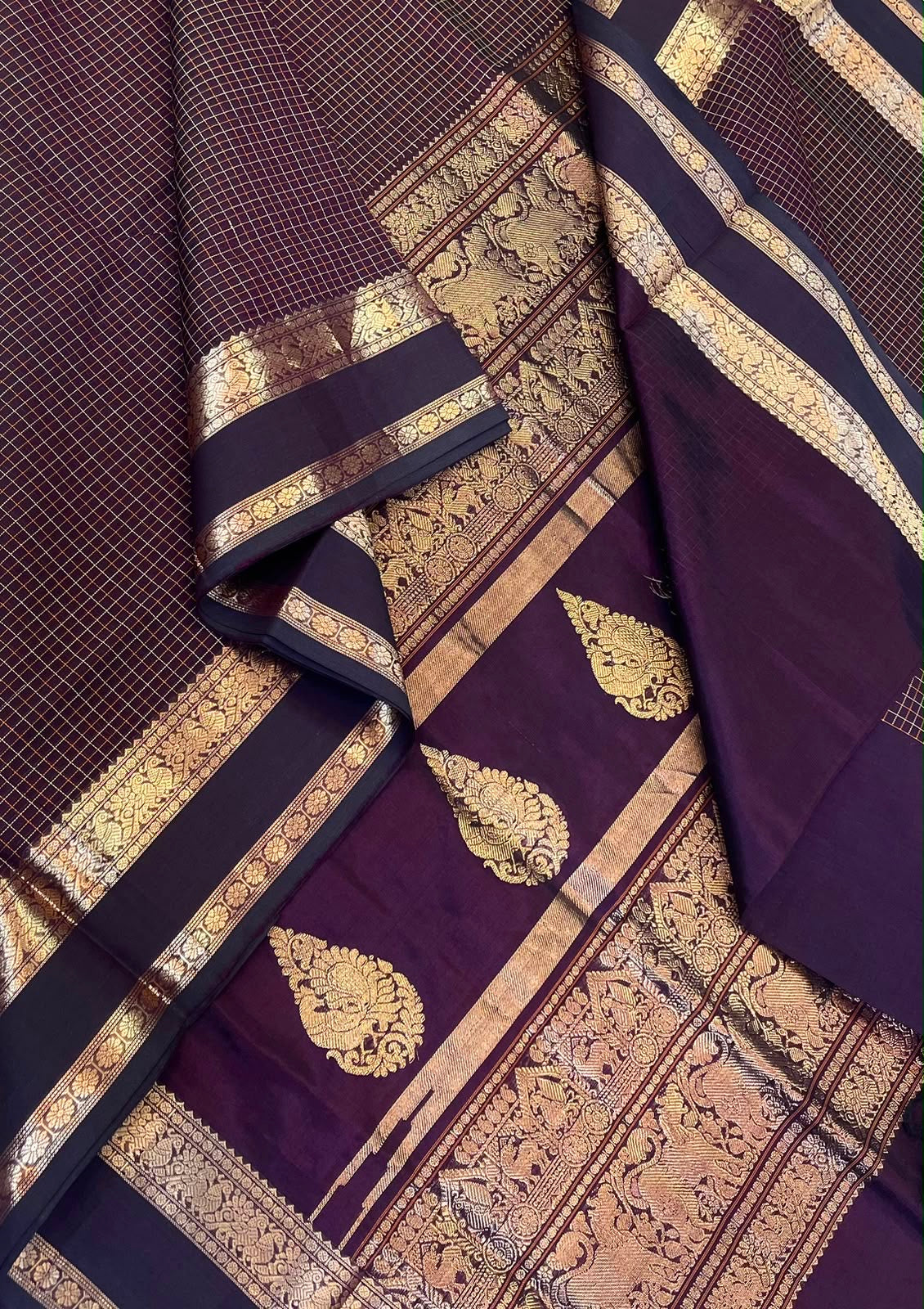 Kanchi Silk Cotton Sarees | muthukattam X rich zari killi pallu X zari rettaipet border | jamun shade ( nagaphazlam color )