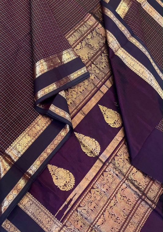 Kanchi Silk Cotton Sarees | muthukattam X rich zari killi pallu X zari rettaipet border | jamun shade ( nagaphazlam color )