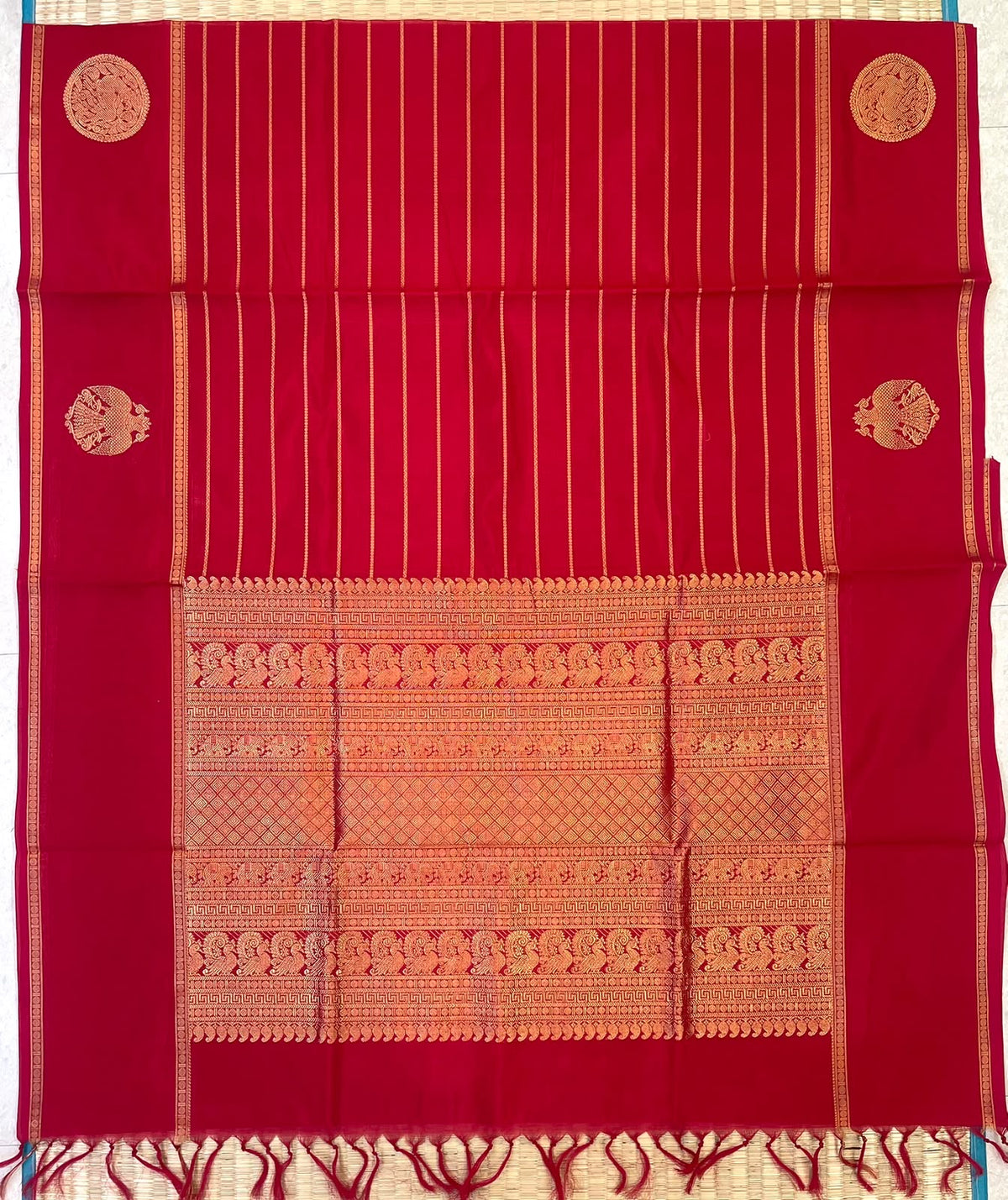 Kanchi Silk Cotton Sarees | luxury silk cotton | veldhari X eruthalapakshi zari motif | red