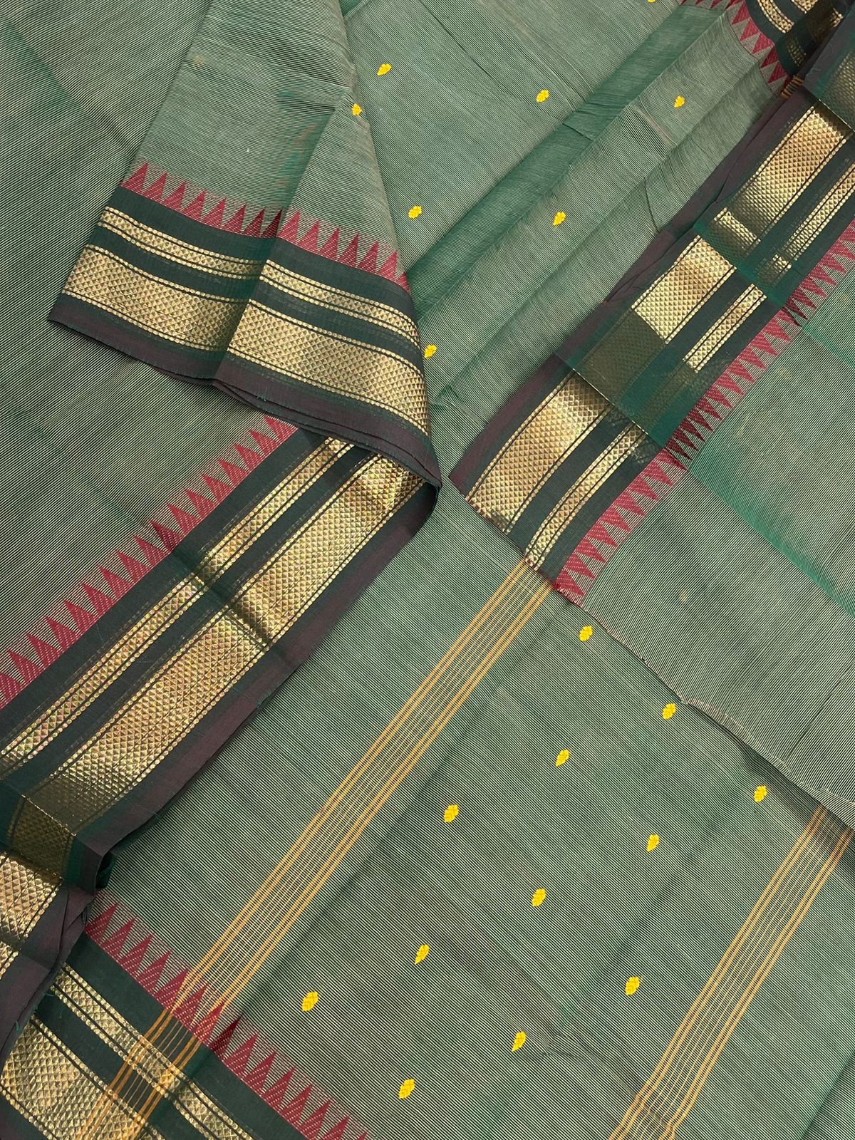 Pastel kanchi soft cotton | earth greenish | zari border
