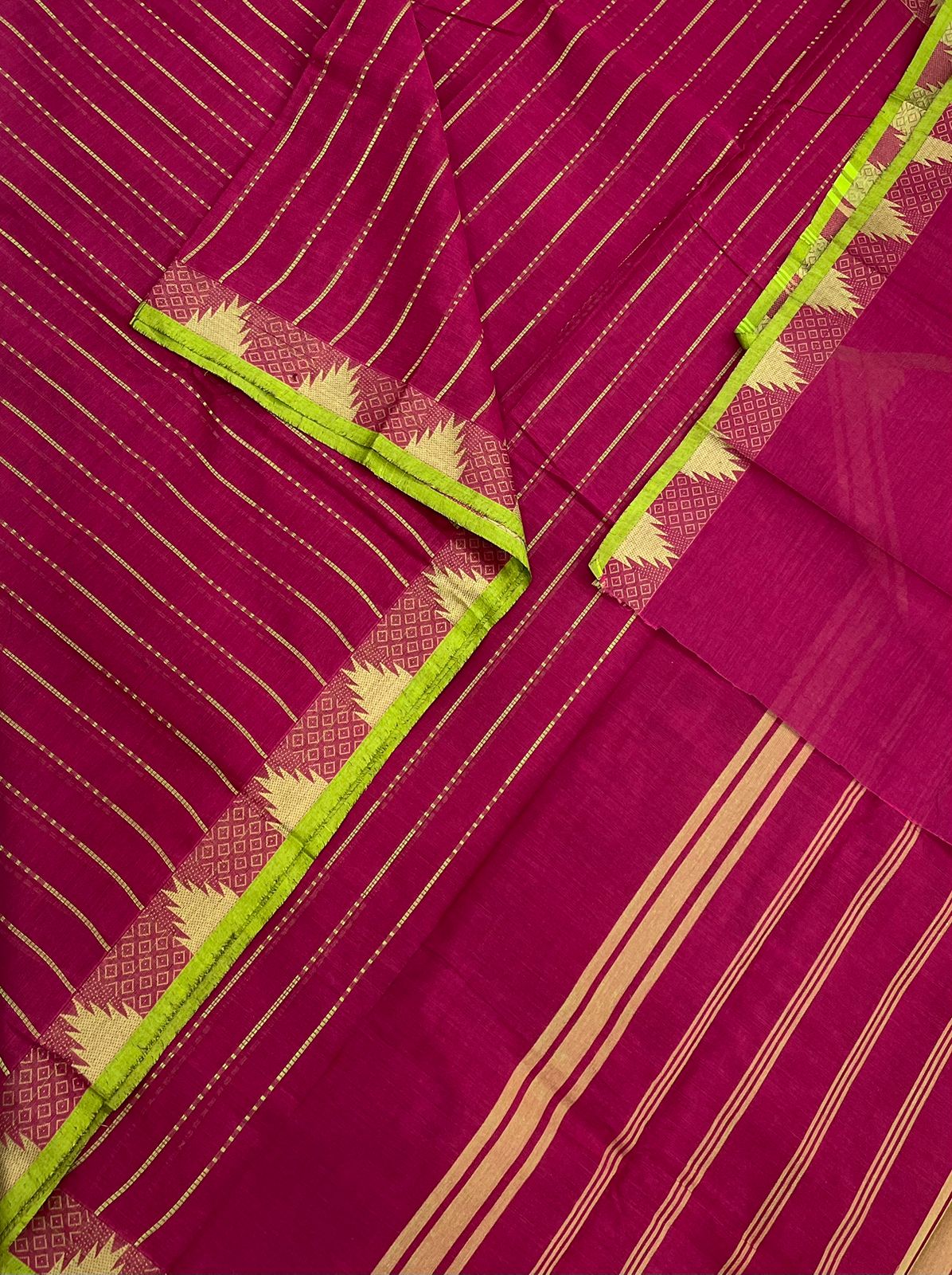 Kanchi soft cotton | pink x green | vertical line X tiny border