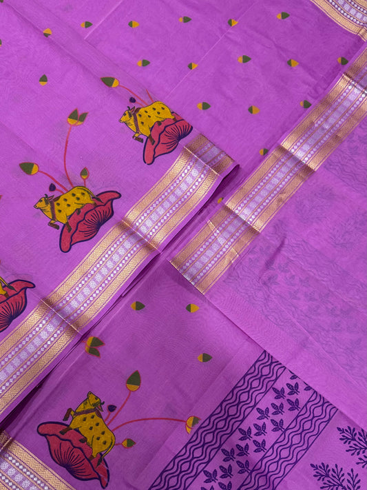 Kadhi soft Cotton | violet | nizam thread border X pichwai cow
