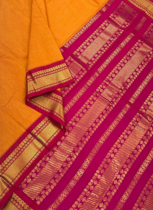 Semi Silk soft Cotton Sarees | VAIRAOOSI x Zari border | orange X dark pink | NKV11