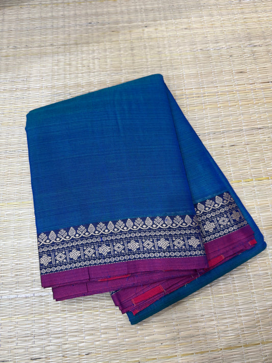 Narayanpet soft cottons | tiny thread border | peacock blue X magenta
