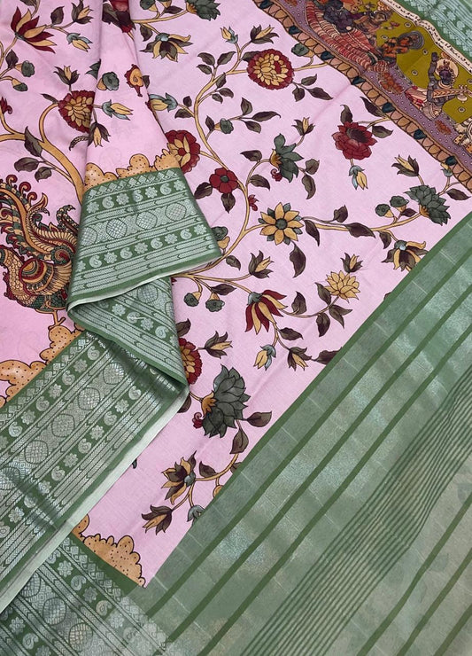 Ponduru soft Cotton silk | storytelling saree X floral| pink X green |NKV27