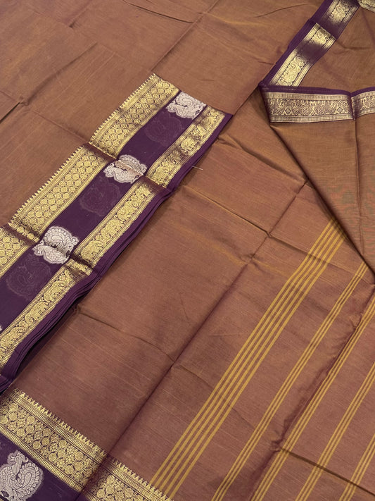 Kanchi soft cotton | dark brown X aaraku | zari mayil rettaipet border