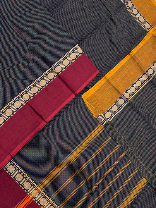 Kanchi soft cotton |thread woven |  black x ganga Jamuna