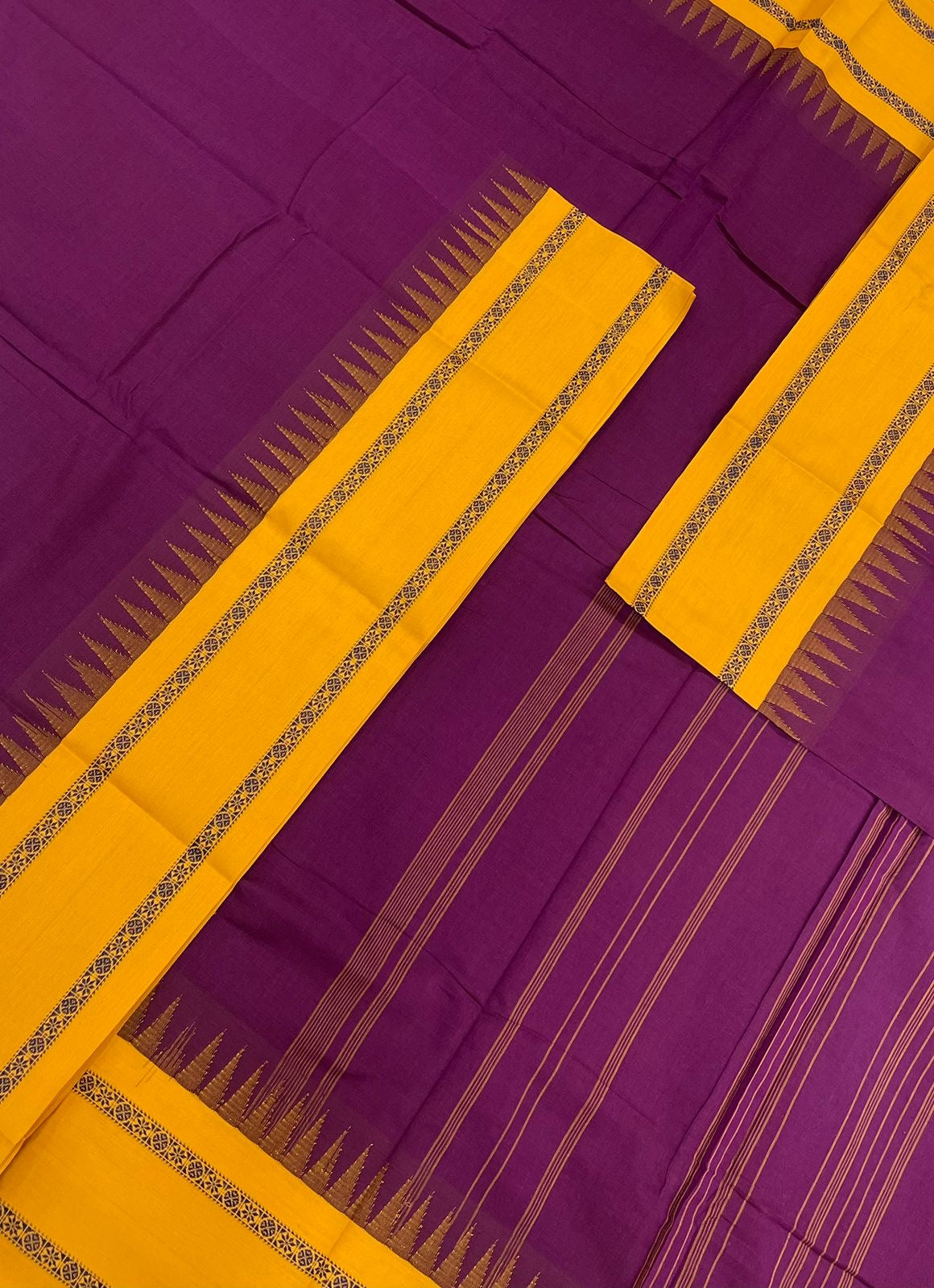 Korvai Kanchi cotton | korvai temple border | burgandy X yellow