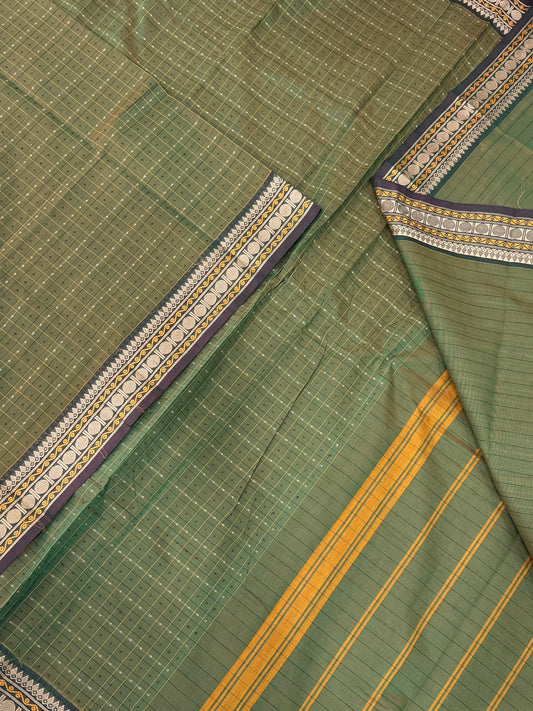 Kanchi soft cotton | earth green X brown| 1000 BUTTA X thread border