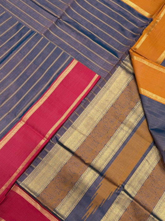 Kanchi Silk Cotton Sarees | luxury silk cotton | twotone grey X Ganga Jamuna border