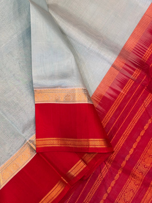 Kanchi Silk Cotton Sarees | korvai silk cotton | pastel blue x red
