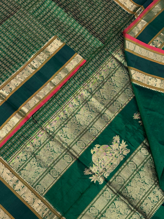 Kanchi Silk Cotton Sarees | 1000 butta x eruthalapakshi pallu|  green X red |NKV31
