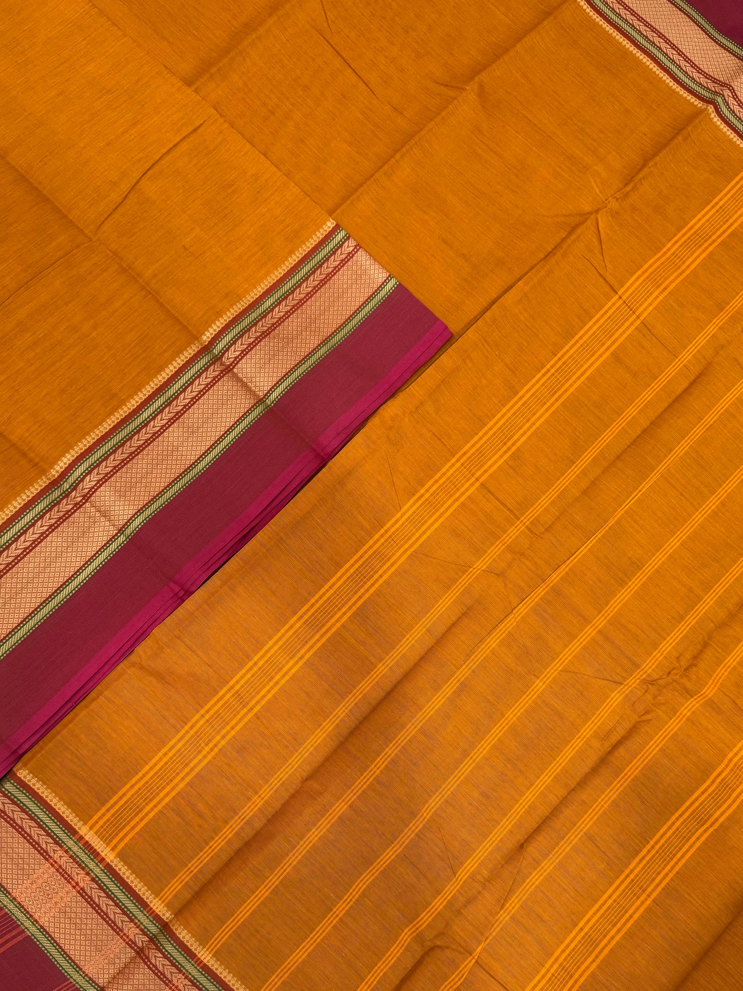 Kanchi soft cotton | Manjal x pink | thread border