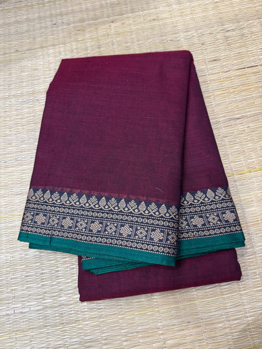 Narayanpet soft cottons | tiny thread border | marron X green