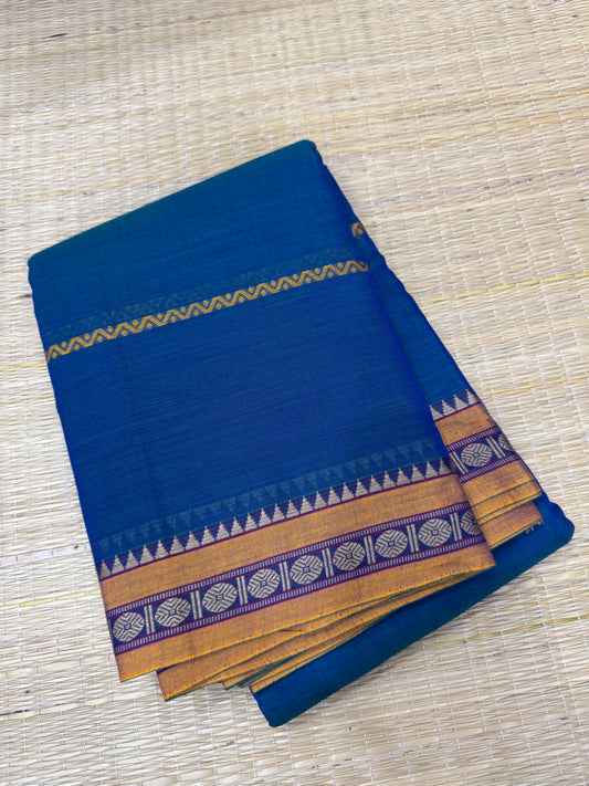 Narayanpet soft cottons |thread  border X veldhari | blue X yellow