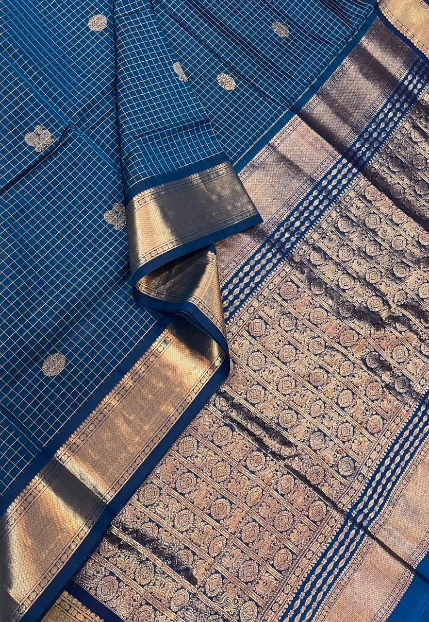 Kanchi Silk Cotton Sarees | luxury silk cotton | muthukattam x mayil chakram  | blue NKV37