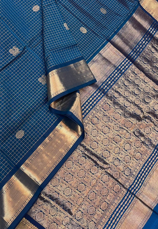Kanchi Silk Cotton Sarees | luxury silk cotton | muthukattam x mayil chakram  | blue NKV37