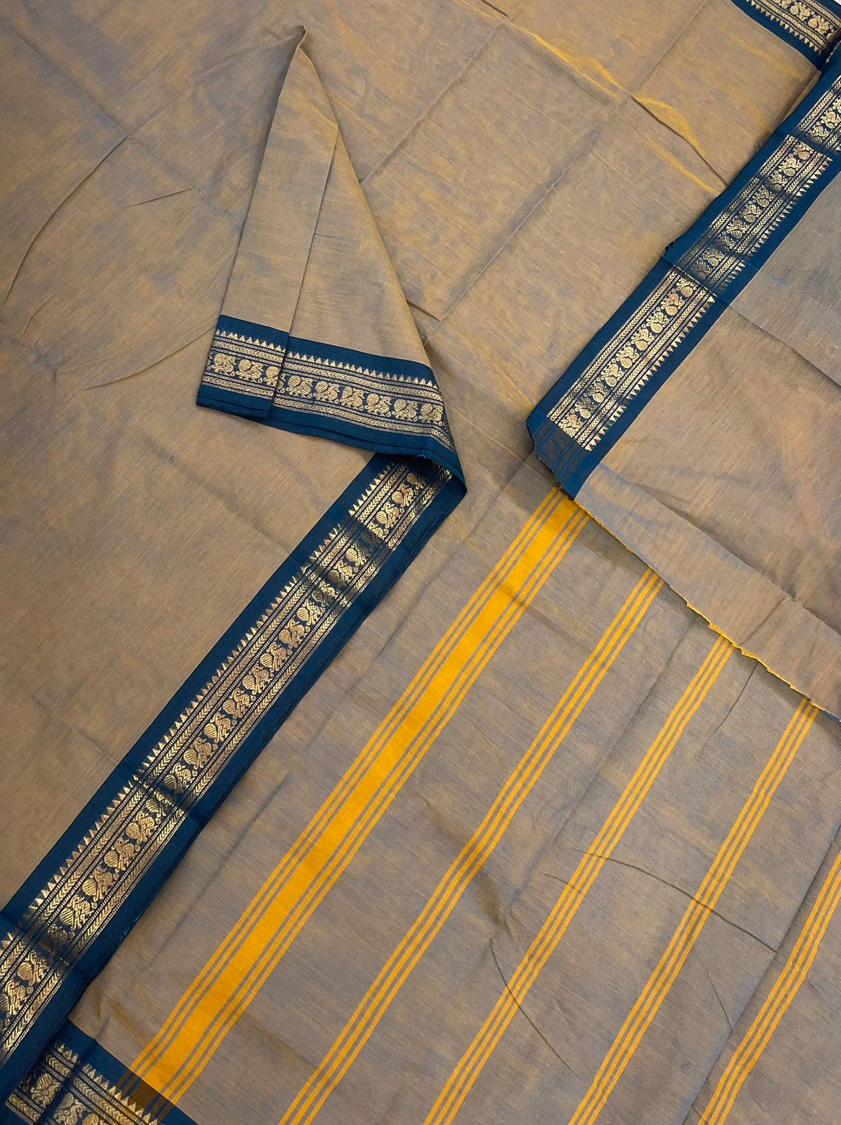 Kanchi soft cotton | Zari tiny border | two tone X cyan blue