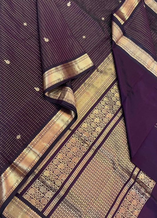 Kanchi Silk Cotton Sarees | tiny small border  x muthukattam | dark mocha brown