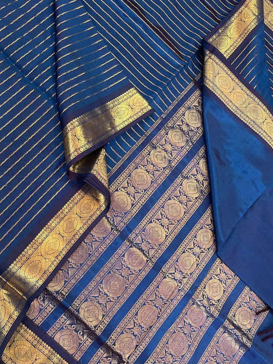 Kanchi Silk Cotton Sarees | rich zari border x Neil veldhari |  blue x gold