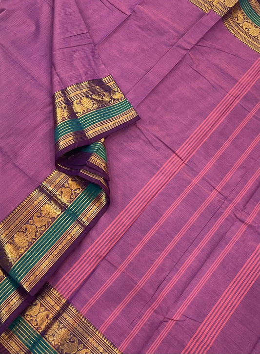 Kanchi soft cotton | lavender x violet | mayil zari border