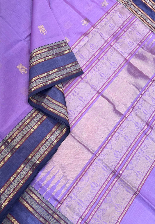 Kanchi Silk Cotton Sarees | rettaikilli X rettaipet border | pastel lavender X violet