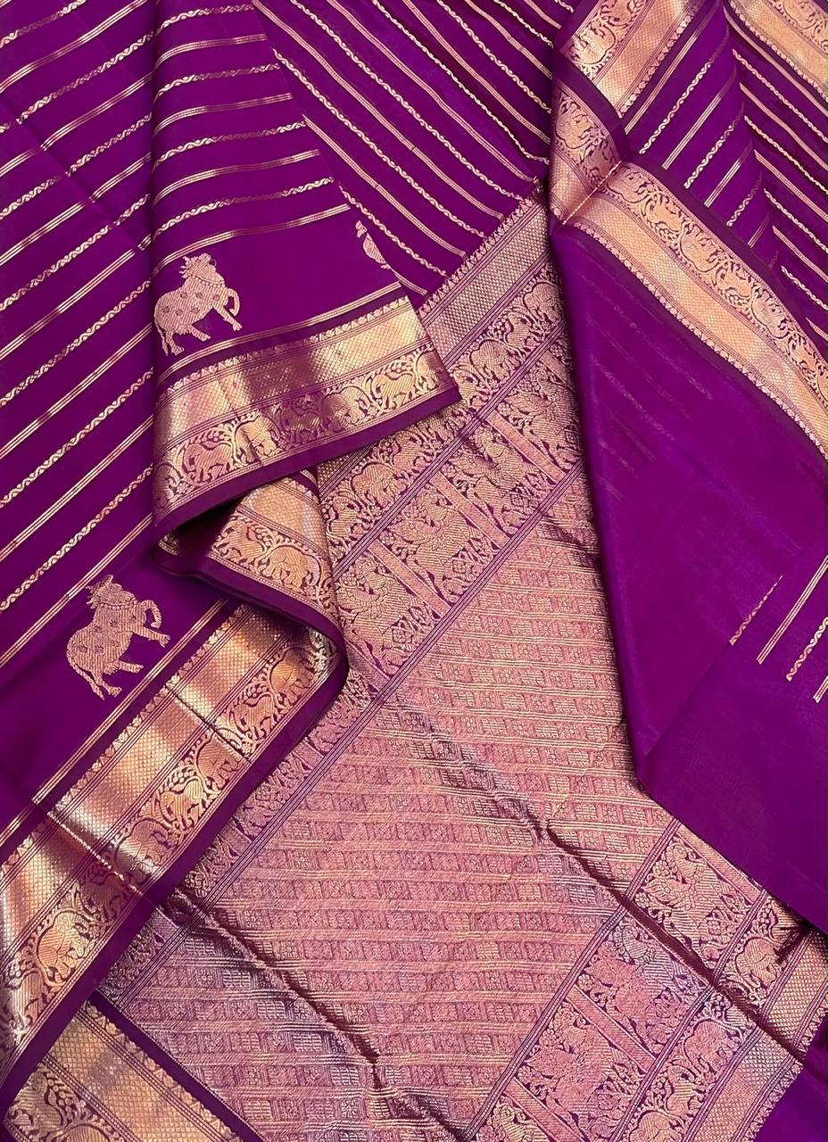 Kanchi Silk Cotton Sarees | luxury silk cotton | veldhari X Mayil x pichwai cow| dark violet NKV37