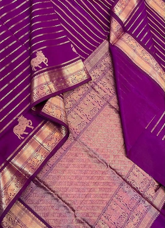 Kanchi Silk Cotton Sarees | luxury silk cotton | veldhari X Mayil x pichwai cow| dark violet NKV37