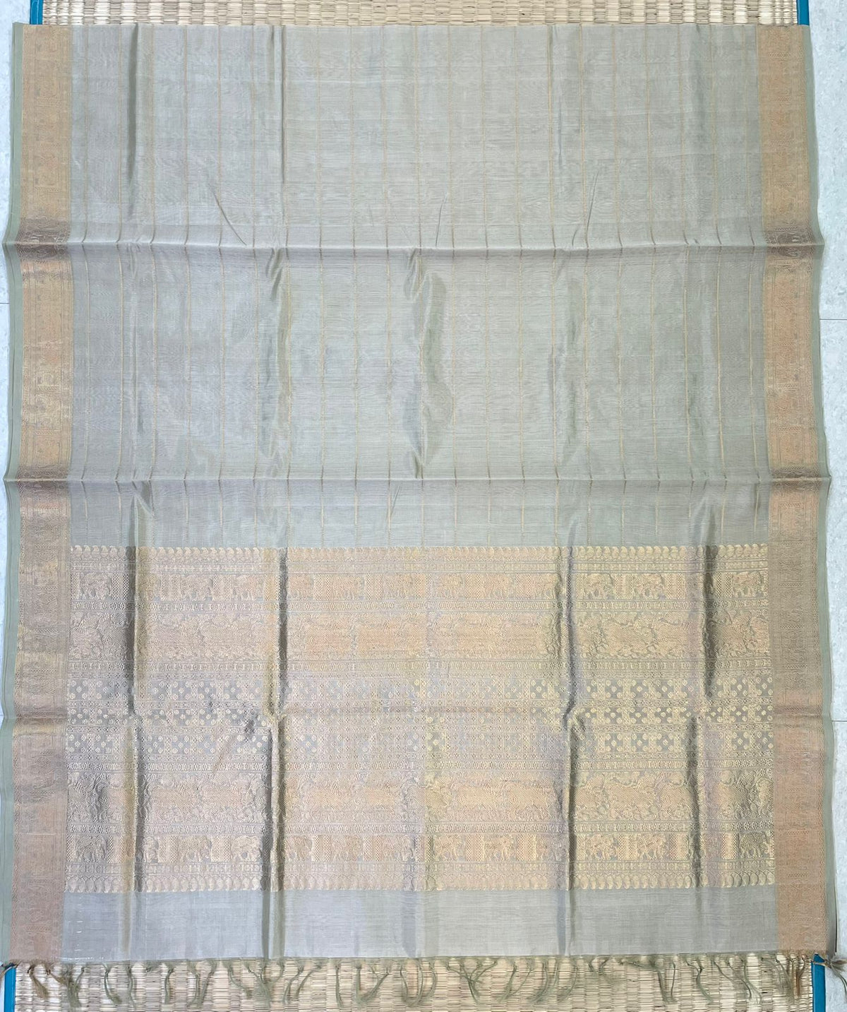 Kanchi Silk Cotton Sarees | neli zari veldhari X rich pallu | pastel teal green x gold