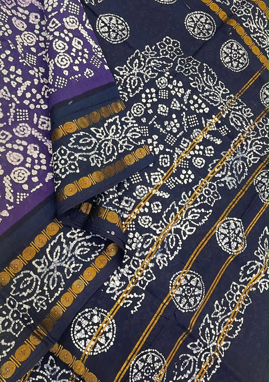 Madurai Sungudi soft cotton | violet x navy blue | rettaipet Zari border