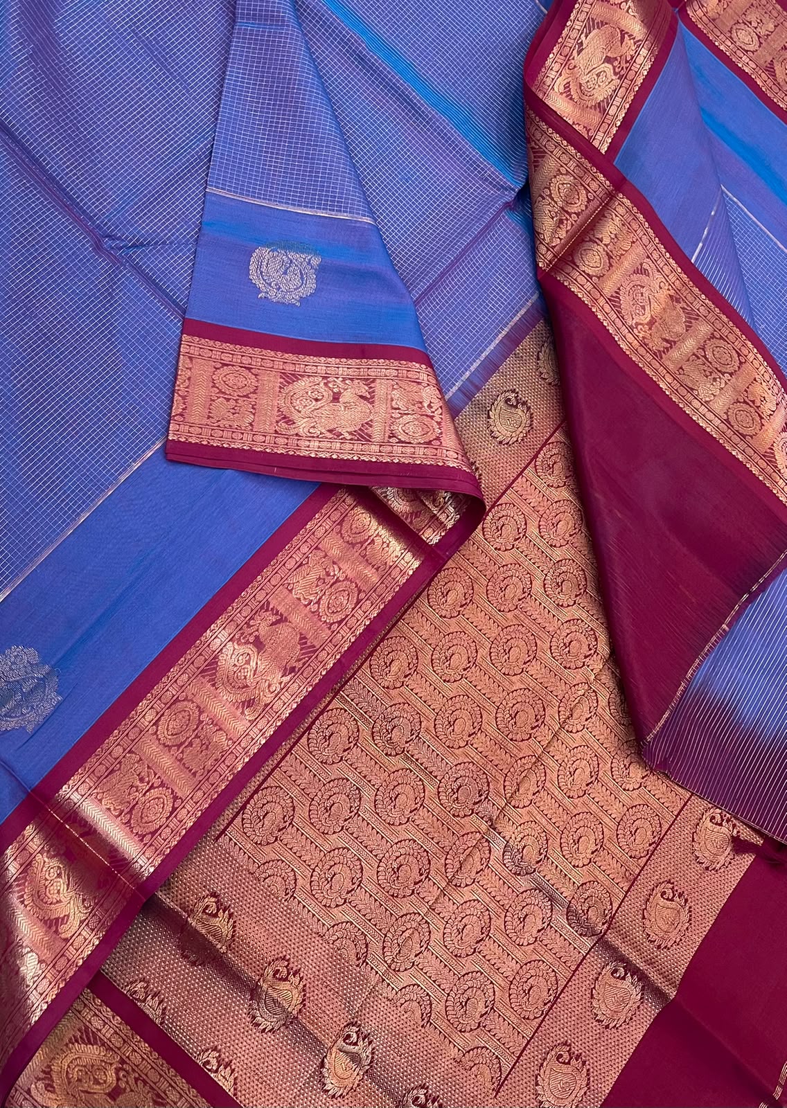 Kanchi Silk Cotton Sarees | luxury silk cotton |  muthukattam x mango motif | violet x marron | NKV37