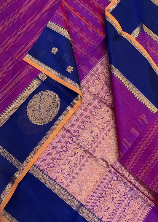 Kanchi Silk Cotton Sarees | luxury silk cotton | veldhari X gomatha zari motif | vadamali x x blue x manjal