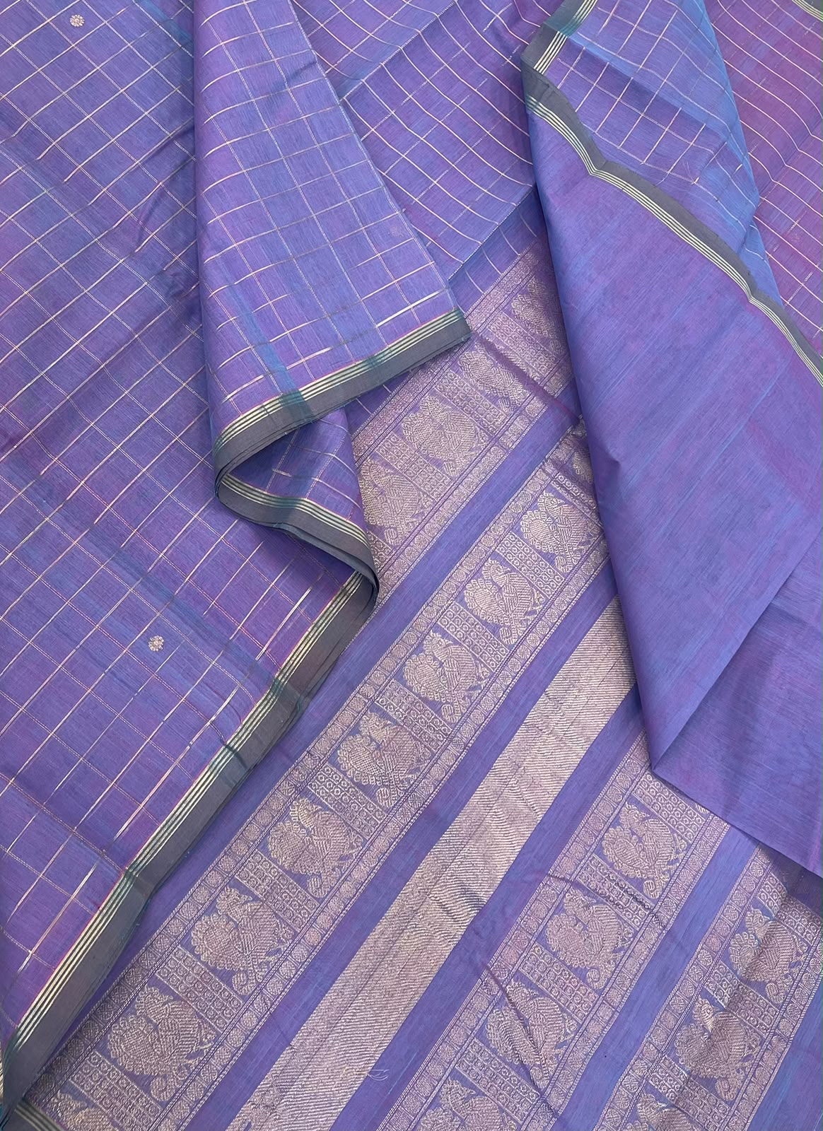 Pure Handloom Kanchi rich Cotton Saree | twotone lavender  | zari woven kattam