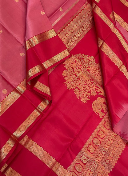 Pure Kanjivarams | light pink 🩷 x red ♥️ | life of tree pallu