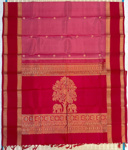 Pure Kanjivarams | light pink 🩷 x red ♥️ | life of tree pallu