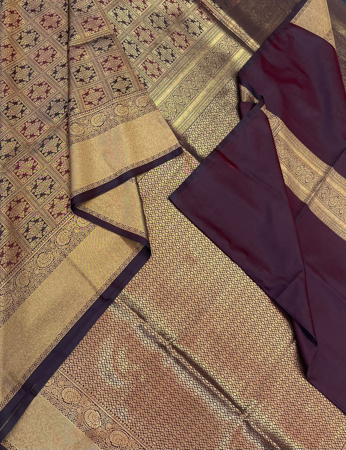Vegan Silk Sarees Online | brocade rich motif X rich  border  | aaraku X gold