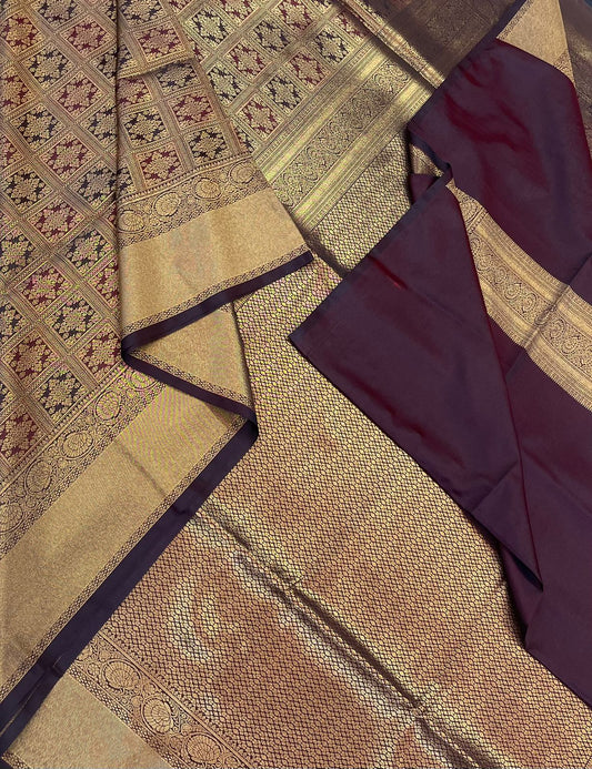 Vegan Silk Sarees Online | brocade rich motif X rich  border  | aaraku X gold