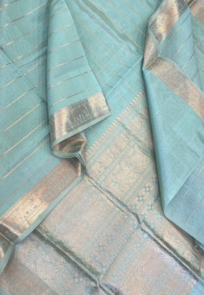 Kanchi Silk Cotton Sarees | neli zari veldhari X rich pallu | pastel blue x gold
