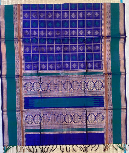 Kanchi Silk Cotton Sarees | 1000 kolam butta  X rich zari pallu X zari rettaipet border | ms blue X peacock green
