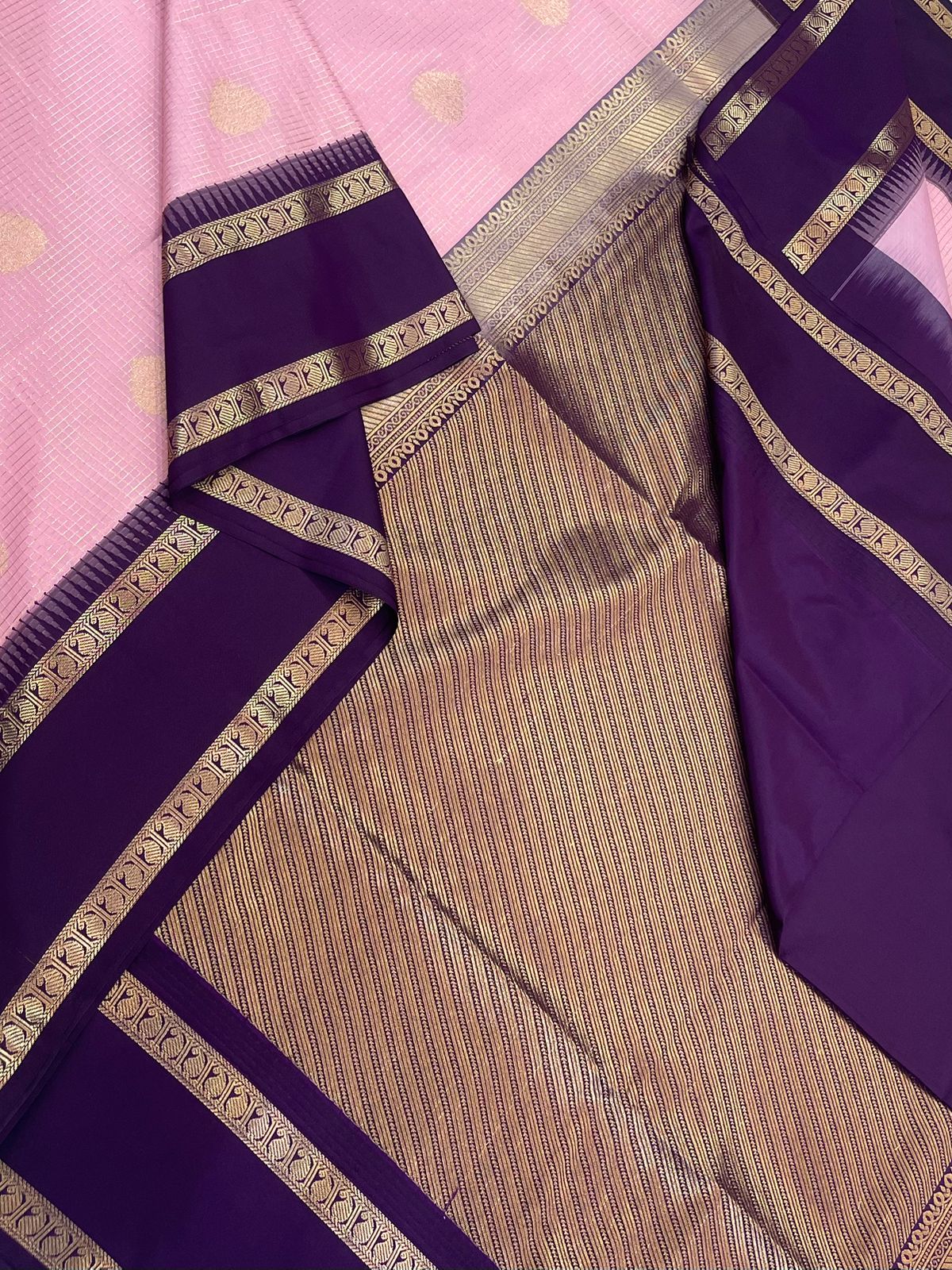 Vegan Silk Sarees Online | pink X violet | kattam butta x rettaipet border