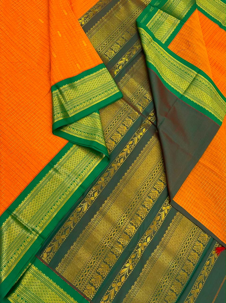 Semi Silk soft Cotton Sarees | korvai  border X  vairaoosi|  orange 🍊 green | NKV11